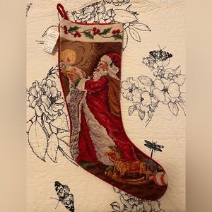 Vintage Christmas Candlelight Santa Needlepoint Stocking RARE NWT 22in